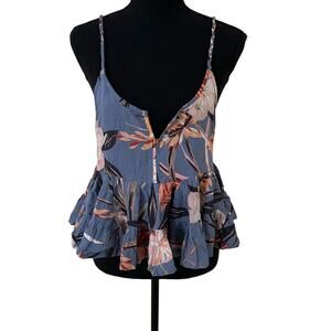 Patrons of Peace Multicolor Floral Spaghetti Strap V-Neck Peplum Top Size M NWT